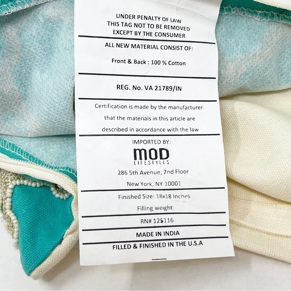 MOD LIFESTYLES Turquoise Medallion Heavily Beaded Embroidered Pillow Sham 18X18